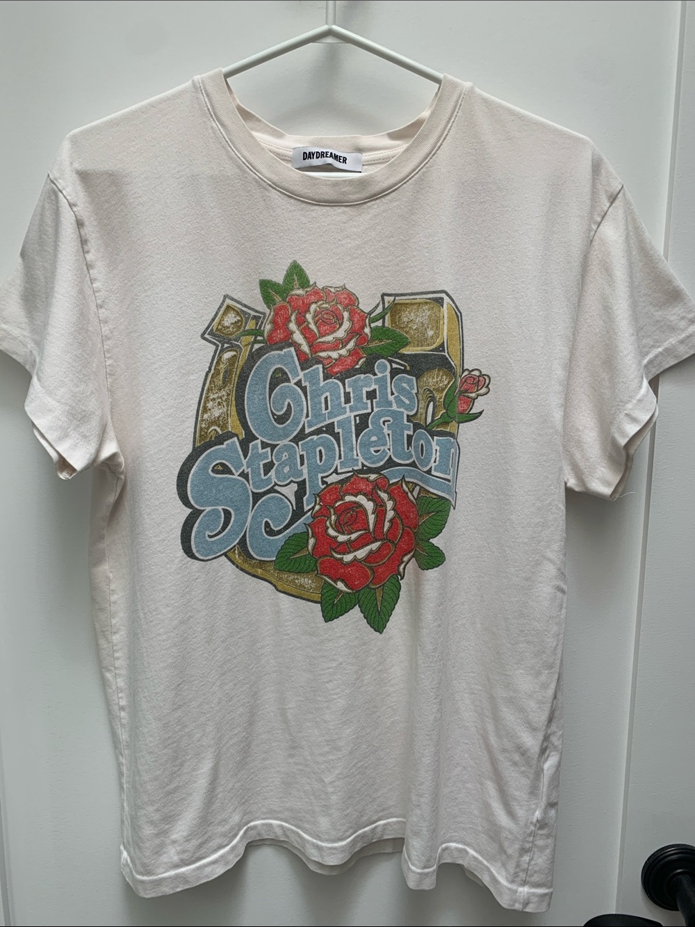 Daydreamer Cream Graphic Tee with Red Rose Print